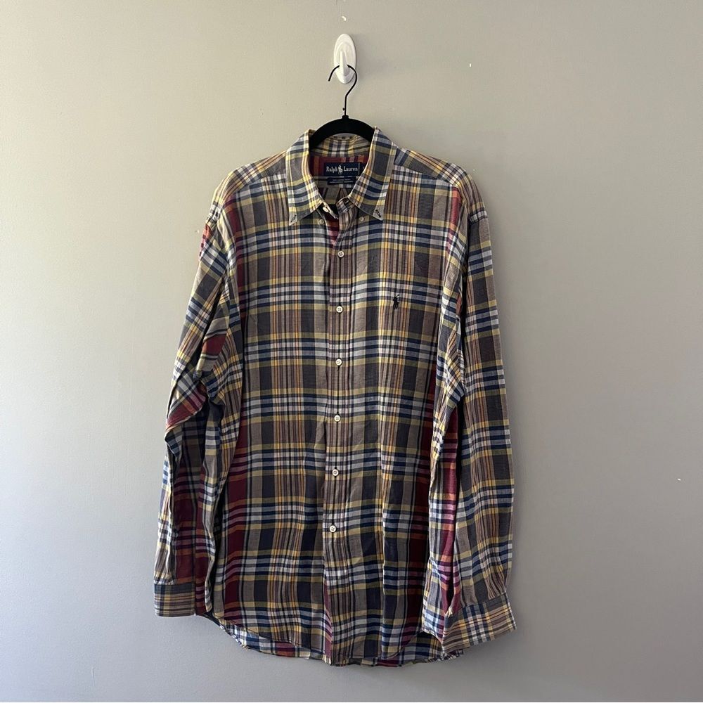 Ralph Lauren Plaid Cotton Button Down Shirt Long Sleeve Size XL